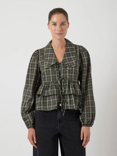Yascinna Ls Tie Top - Ex - Forest Night Cinna Checks