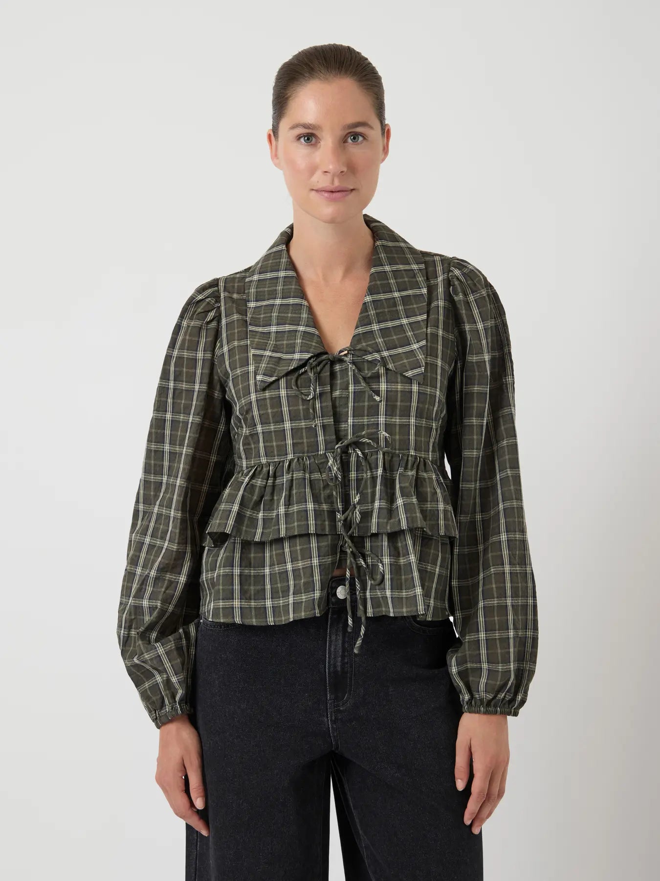 Yascinna Ls Tie Top - Ex - Forest Night Cinna Checks