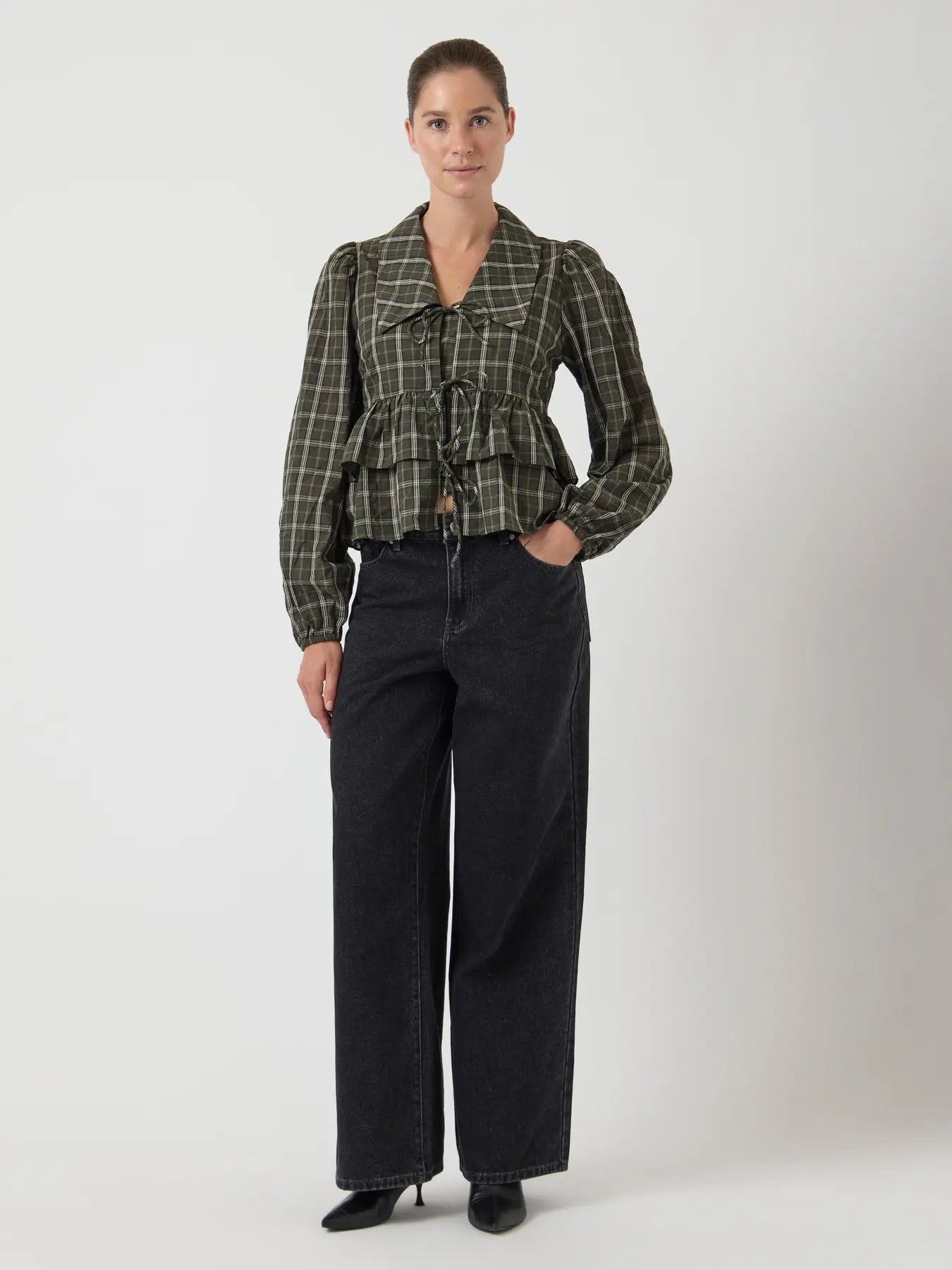 Yascinna Ls Tie Top - Ex - Forest Night Cinna Checks