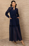 Meghan Solid Long Dress - Marinblå