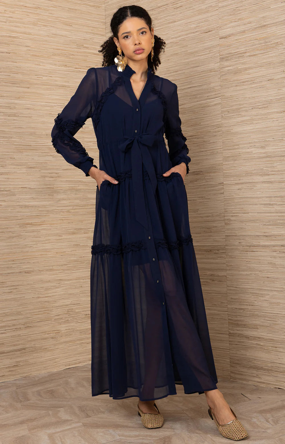 Meghan Solid Long Dress - Marinblå