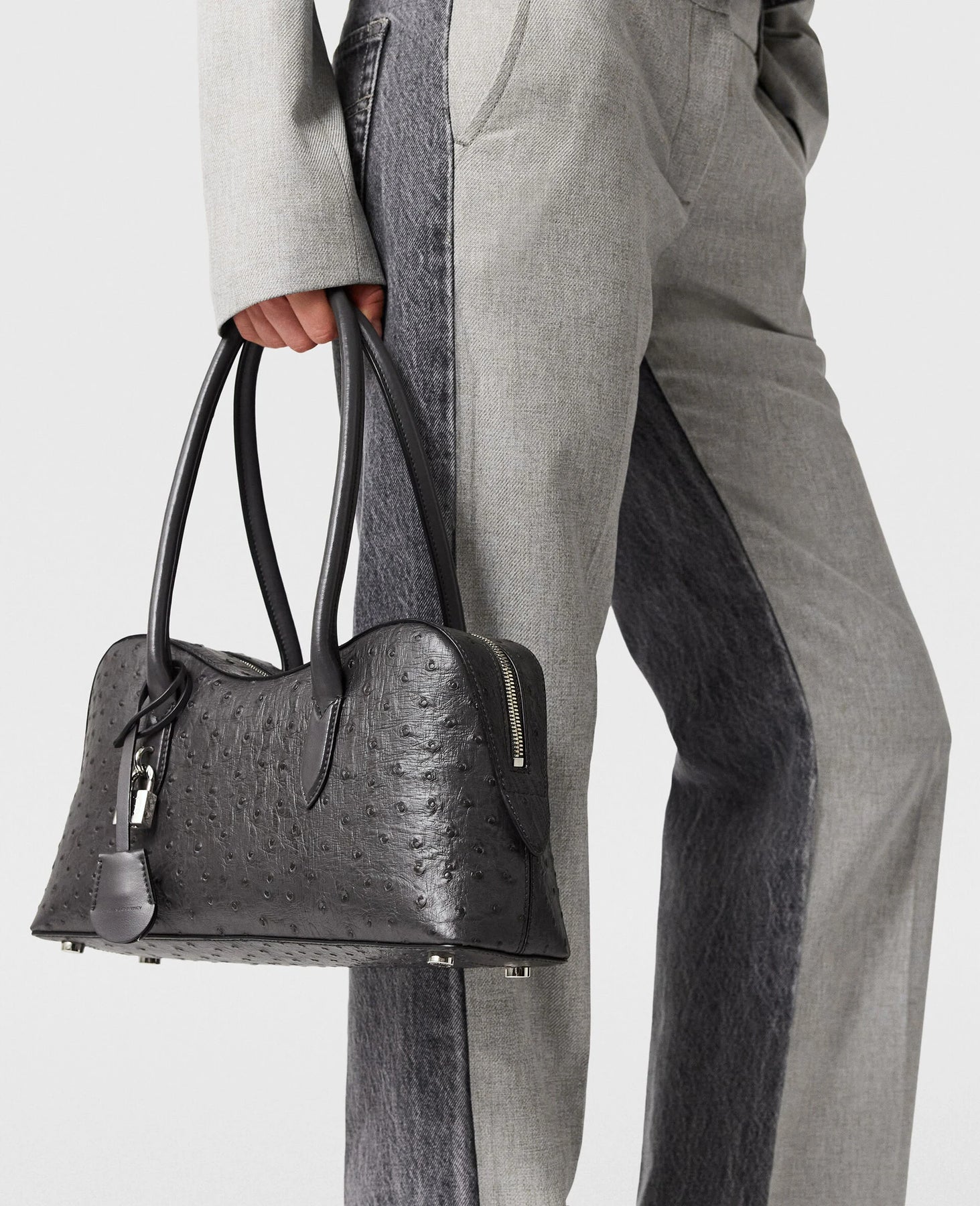 Ryder Ostrich Shoulder Bag - Slate