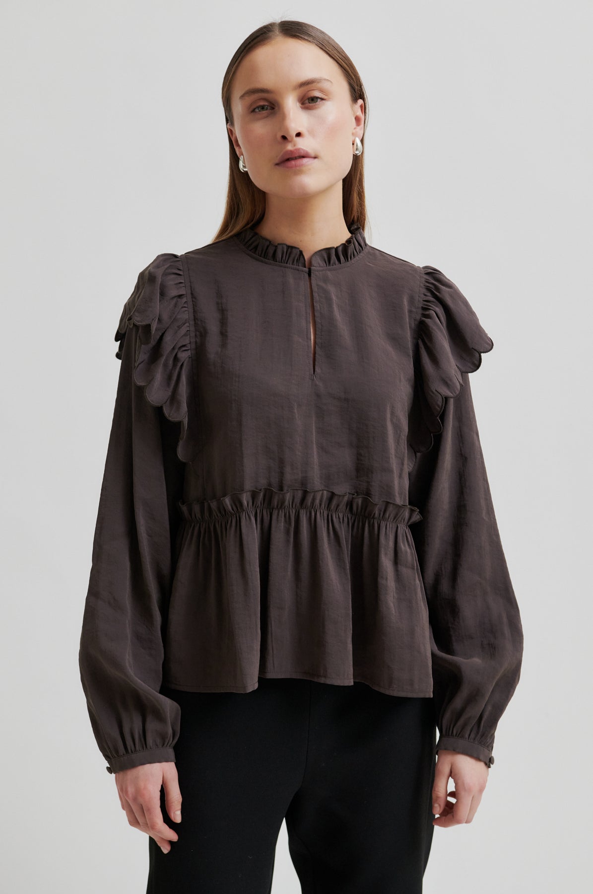 Terra Frill Blouse - Chocolate Plum