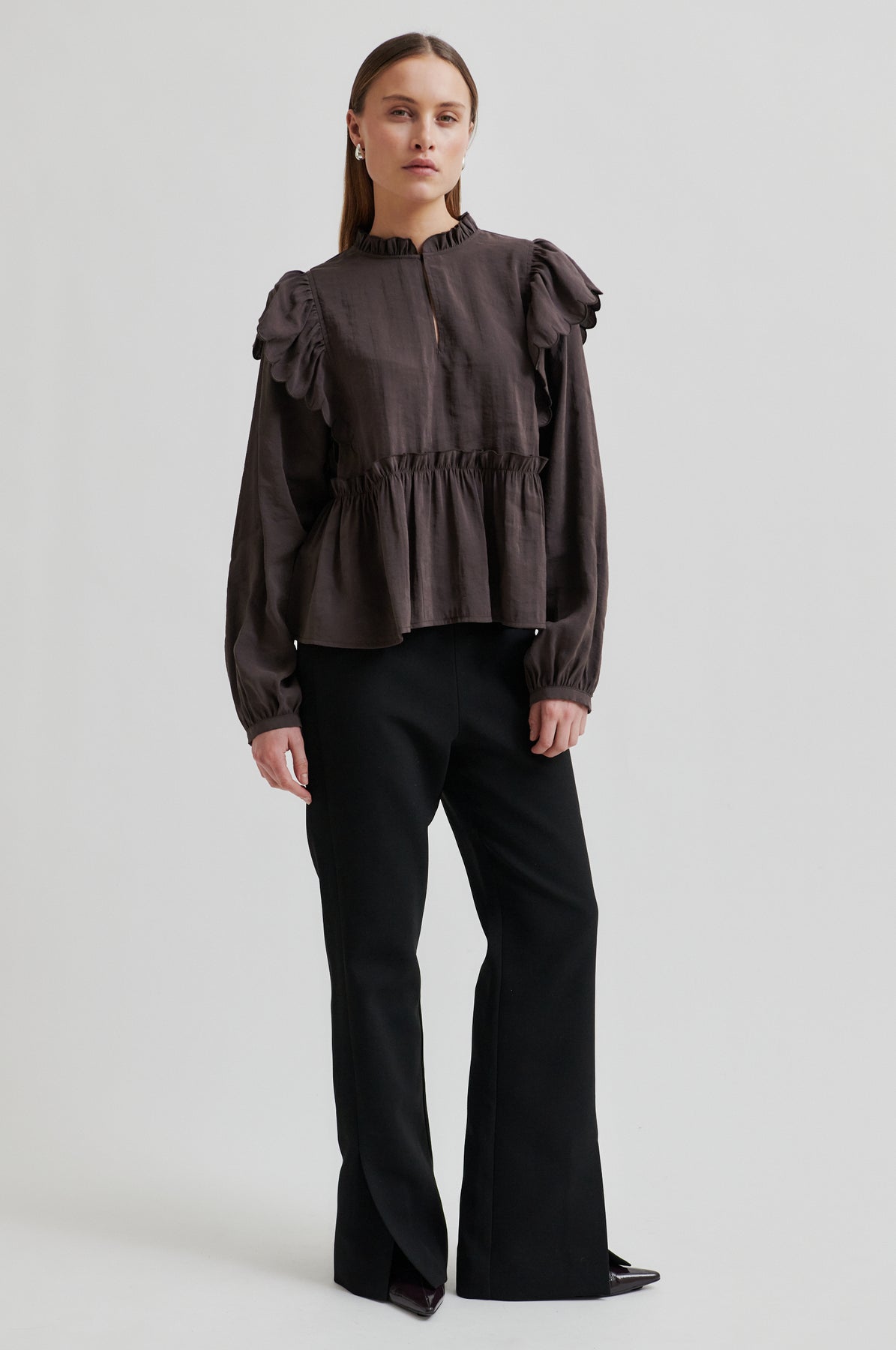 Terra Frill Blouse - Chocolate Plum