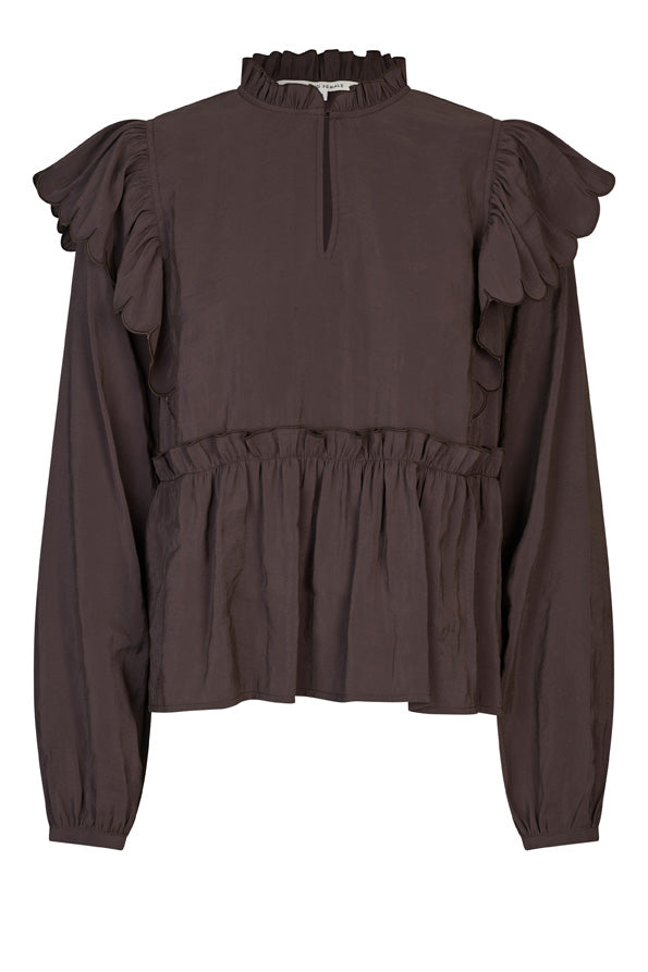 Terra Frill Blouse - Chocolate Plum