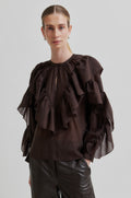 Fria Frill Blouse - Chocolate Plum