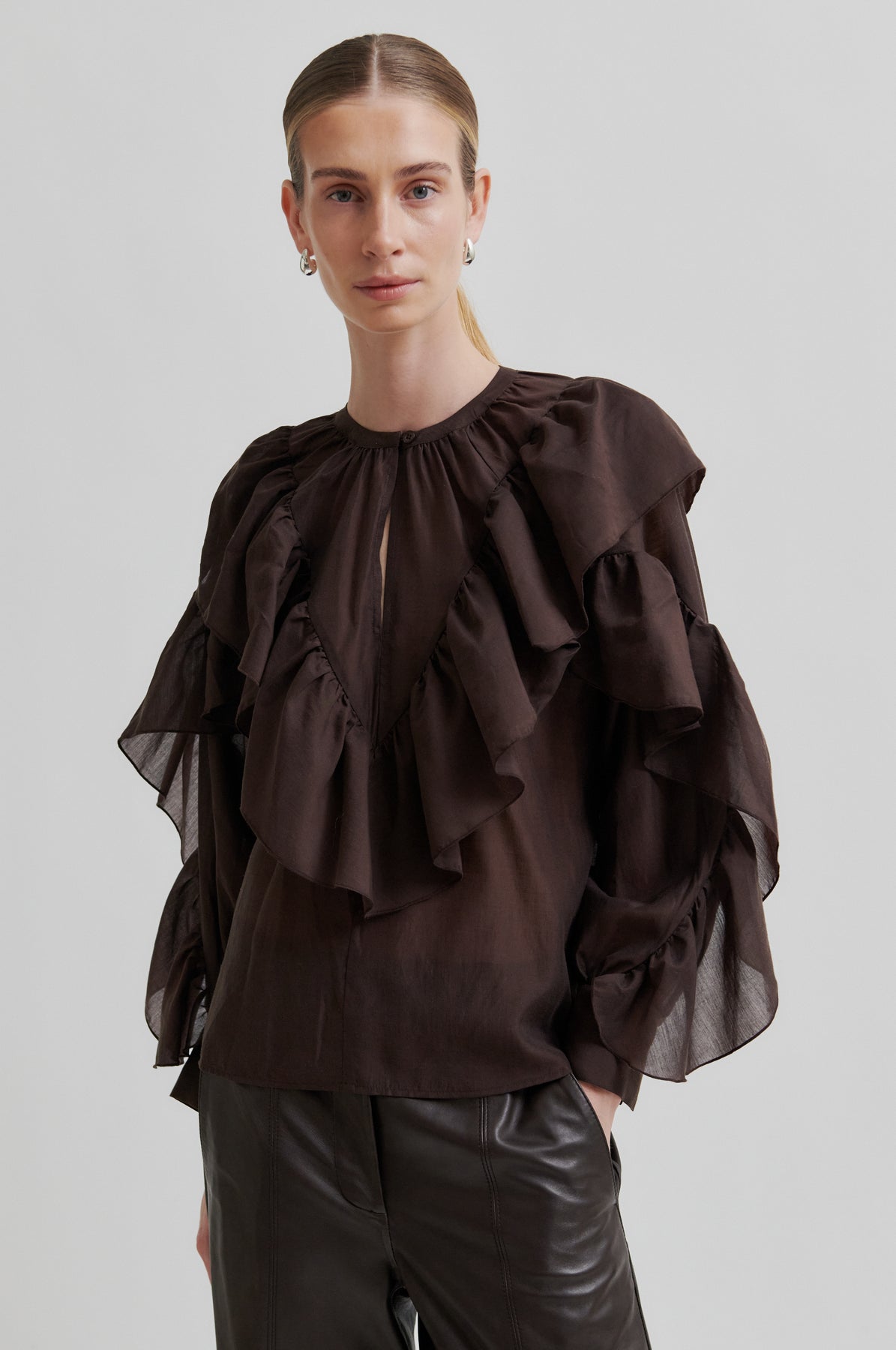 Fria Frill Blouse - Chocolate Plum