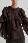 Fria Frill Blouse - Chocolate Plum