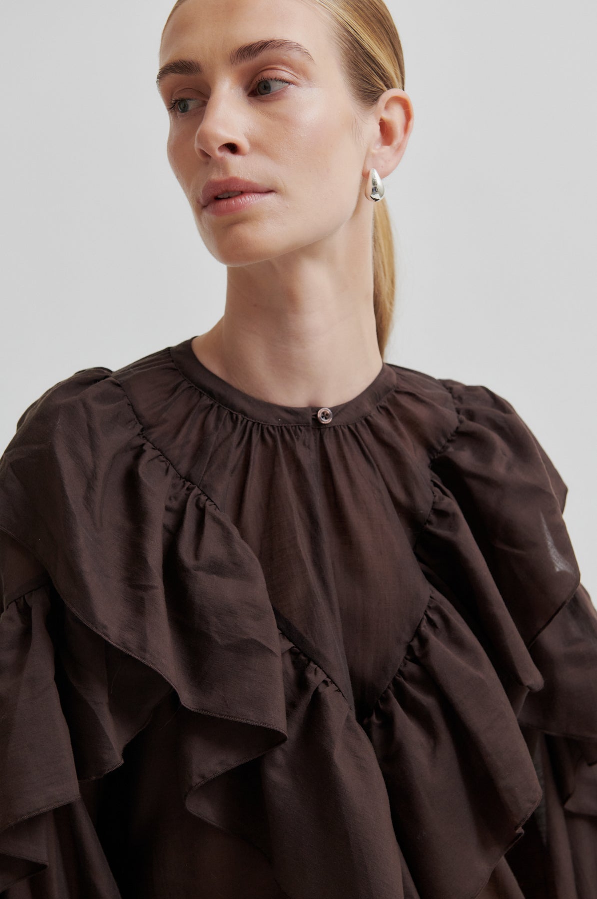 Fria Frill Blouse - Chocolate Plum