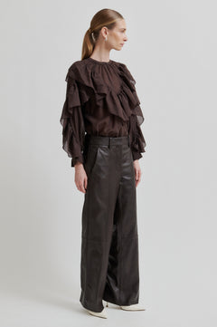 Fria Frill Blouse - Chocolate Plum
