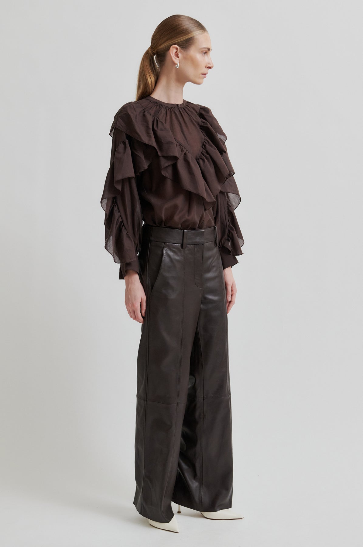 Fria Frill Blouse - Chocolate Plum