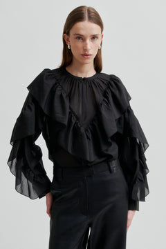 Fria Frill Blouse - Black