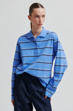 Lovella Striped Polo Tee - Cornflower Blue
