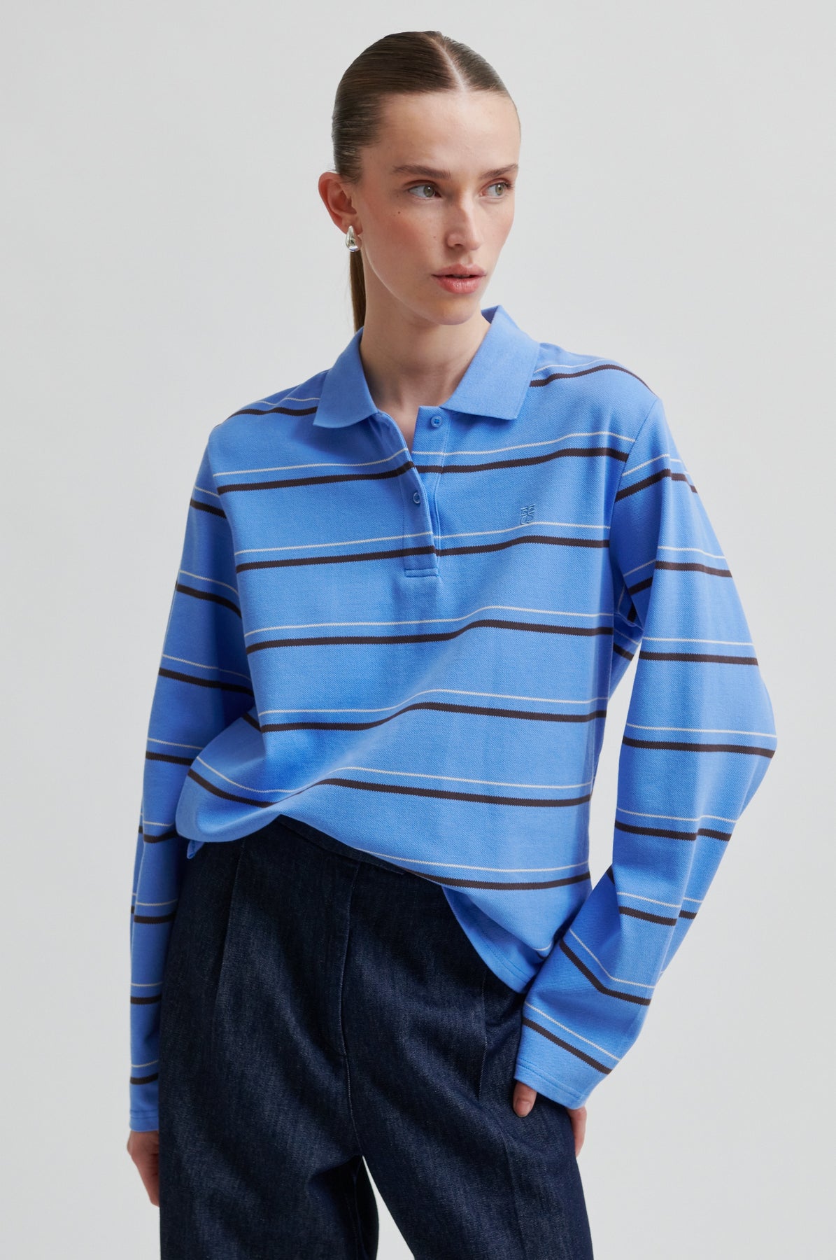 Lovella Striped Polo Tee - Cornflower Blue
