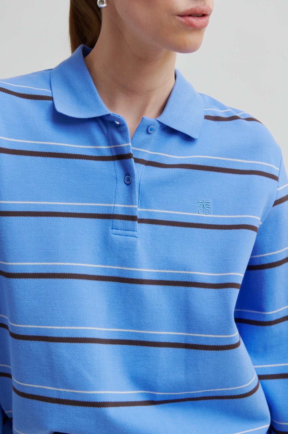 Lovella Striped Polo Tee - Cornflower Blue