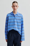 Lovella Striped Polo Tee - Cornflower Blue