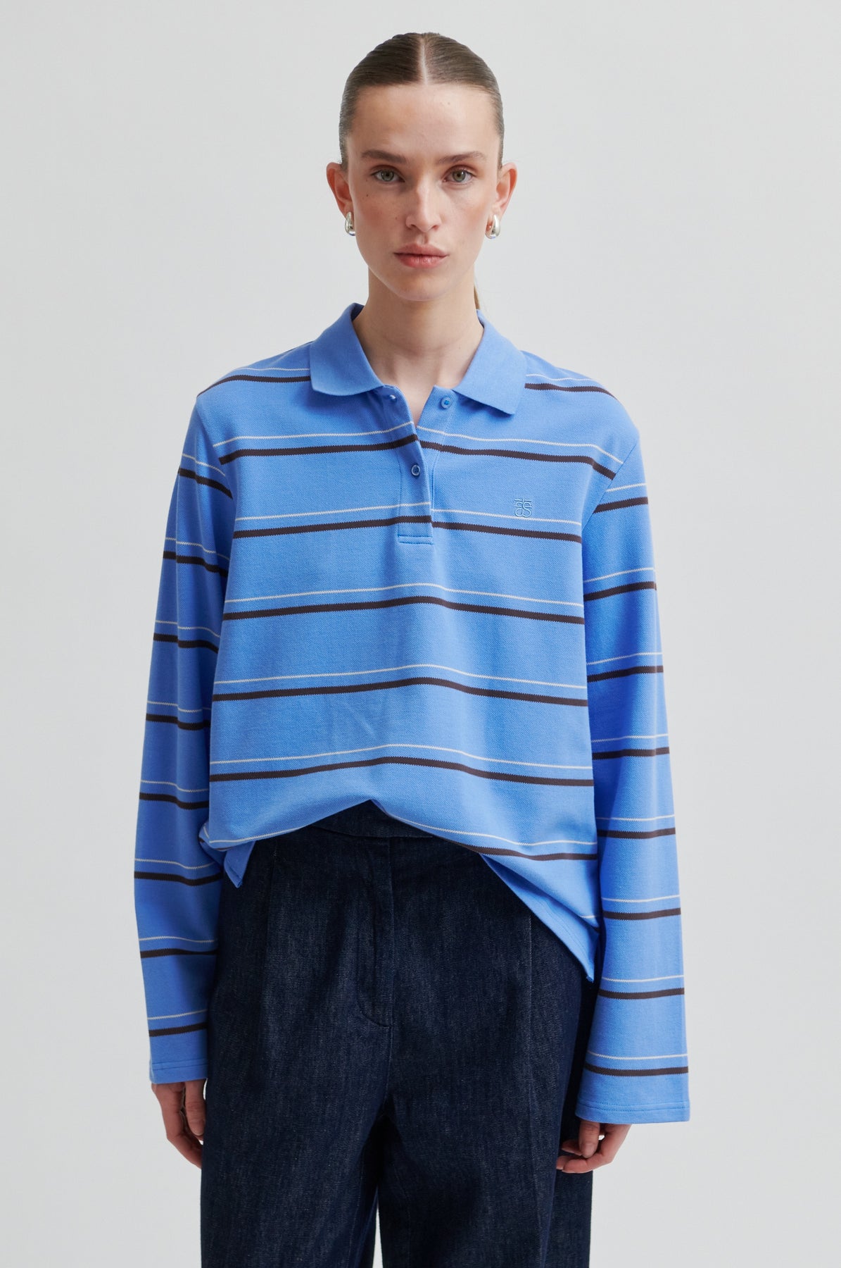 Lovella Striped Polo Tee - Cornflower Blue
