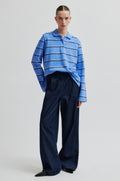 Lovella Striped Polo Tee - Cornflower Blue