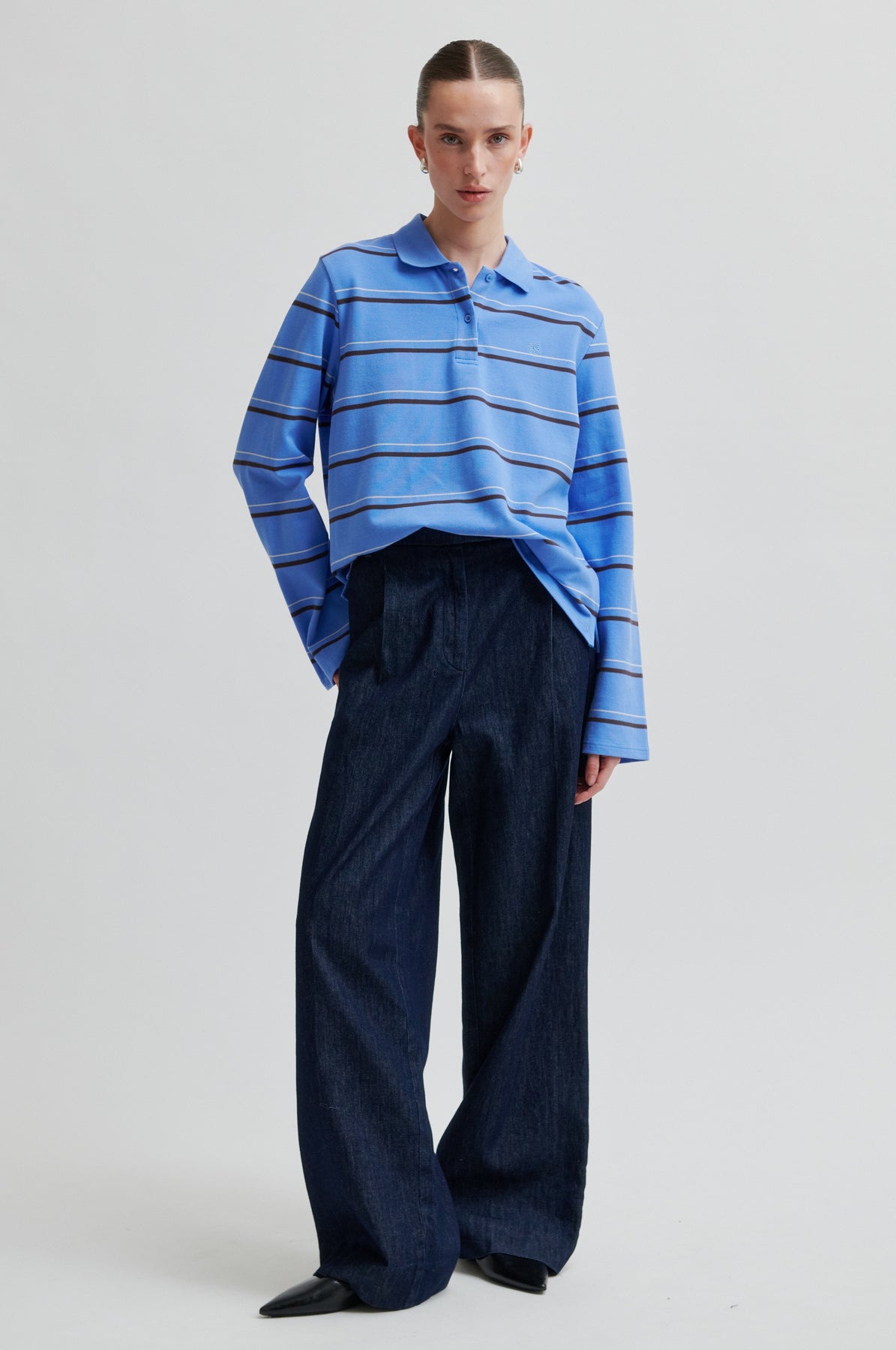 Lovella Striped Polo Tee - Cornflower Blue