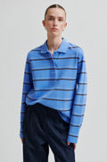 Lovella Striped Polo Tee - Cornflower Blue