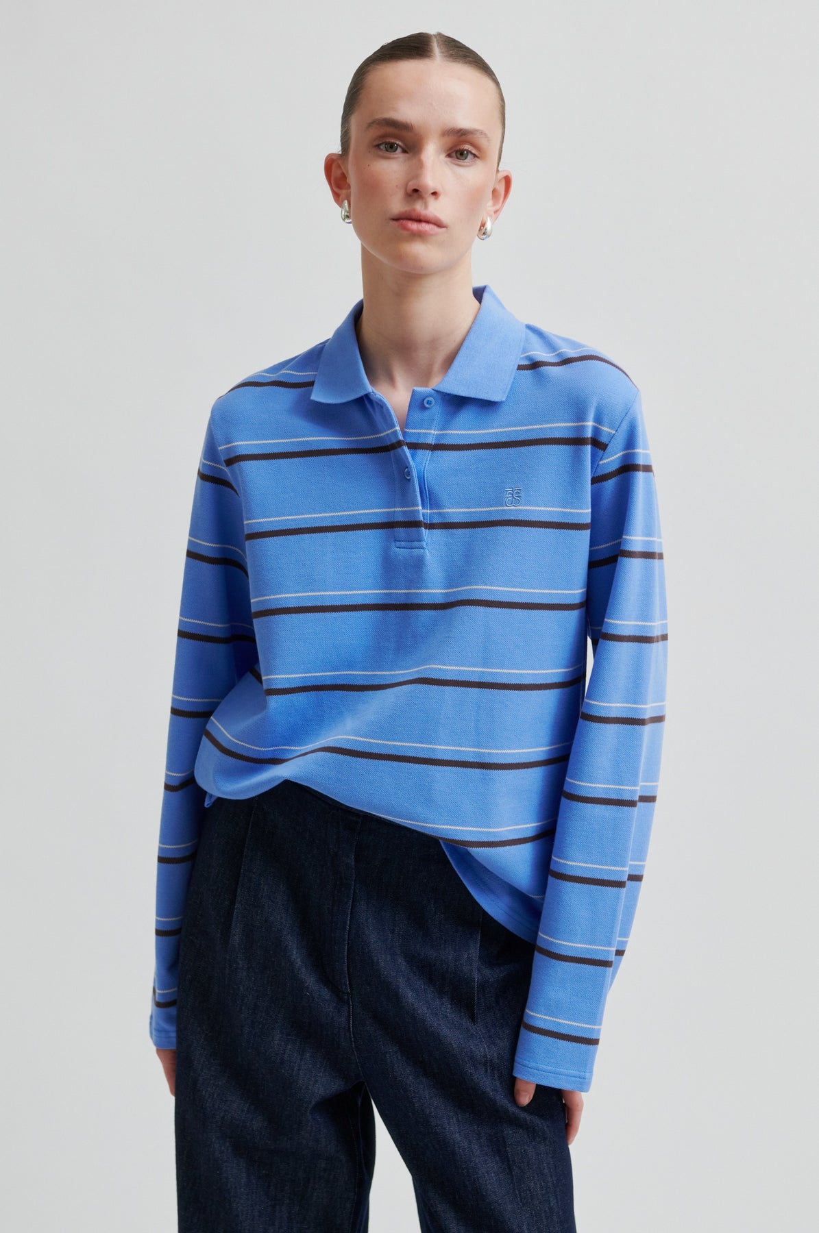 Lovella Striped Polo Tee - Cornflower Blue