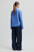Lovella Striped Polo Tee - Cornflower Blue