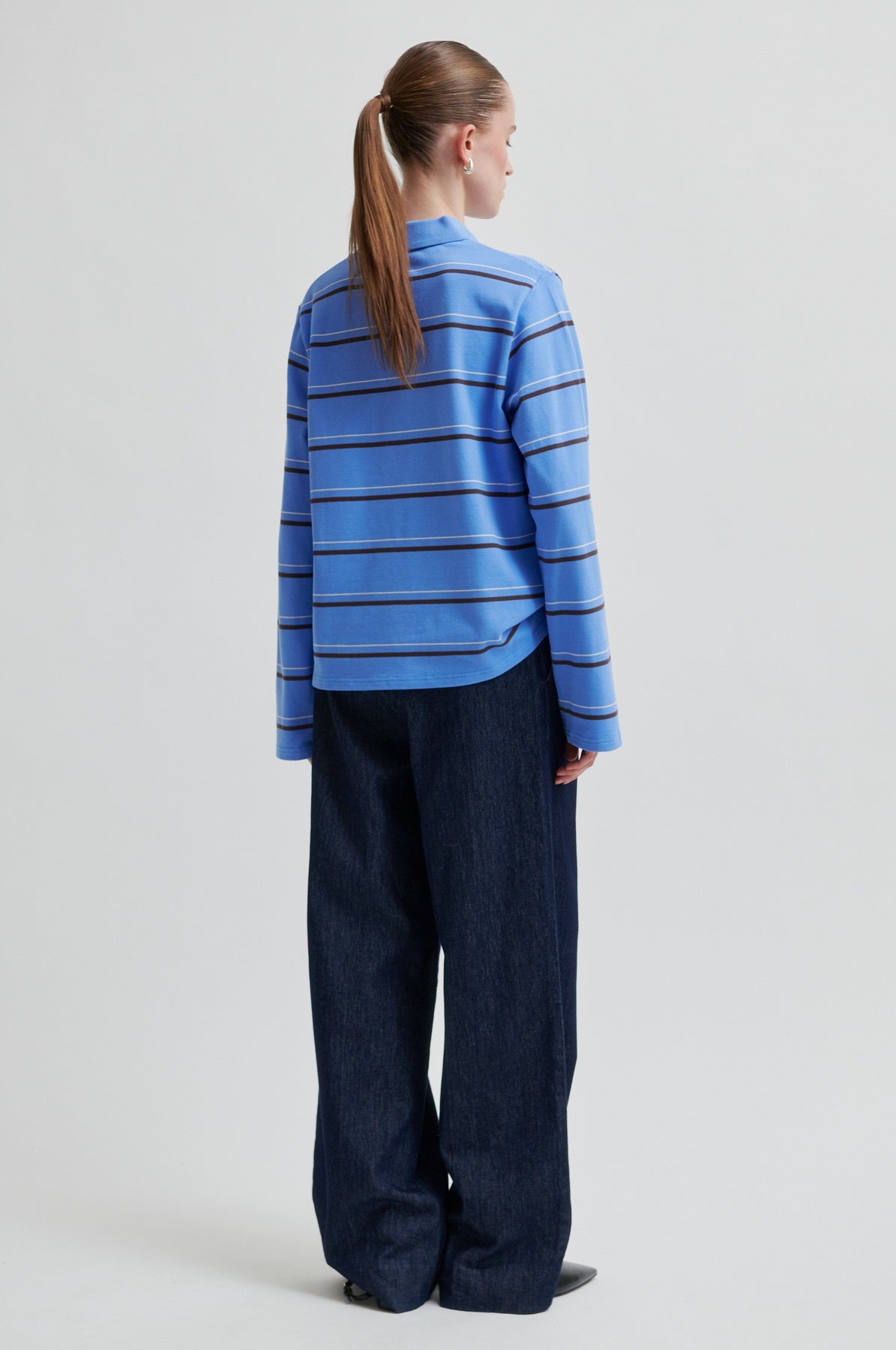 Lovella Striped Polo Tee - Cornflower Blue