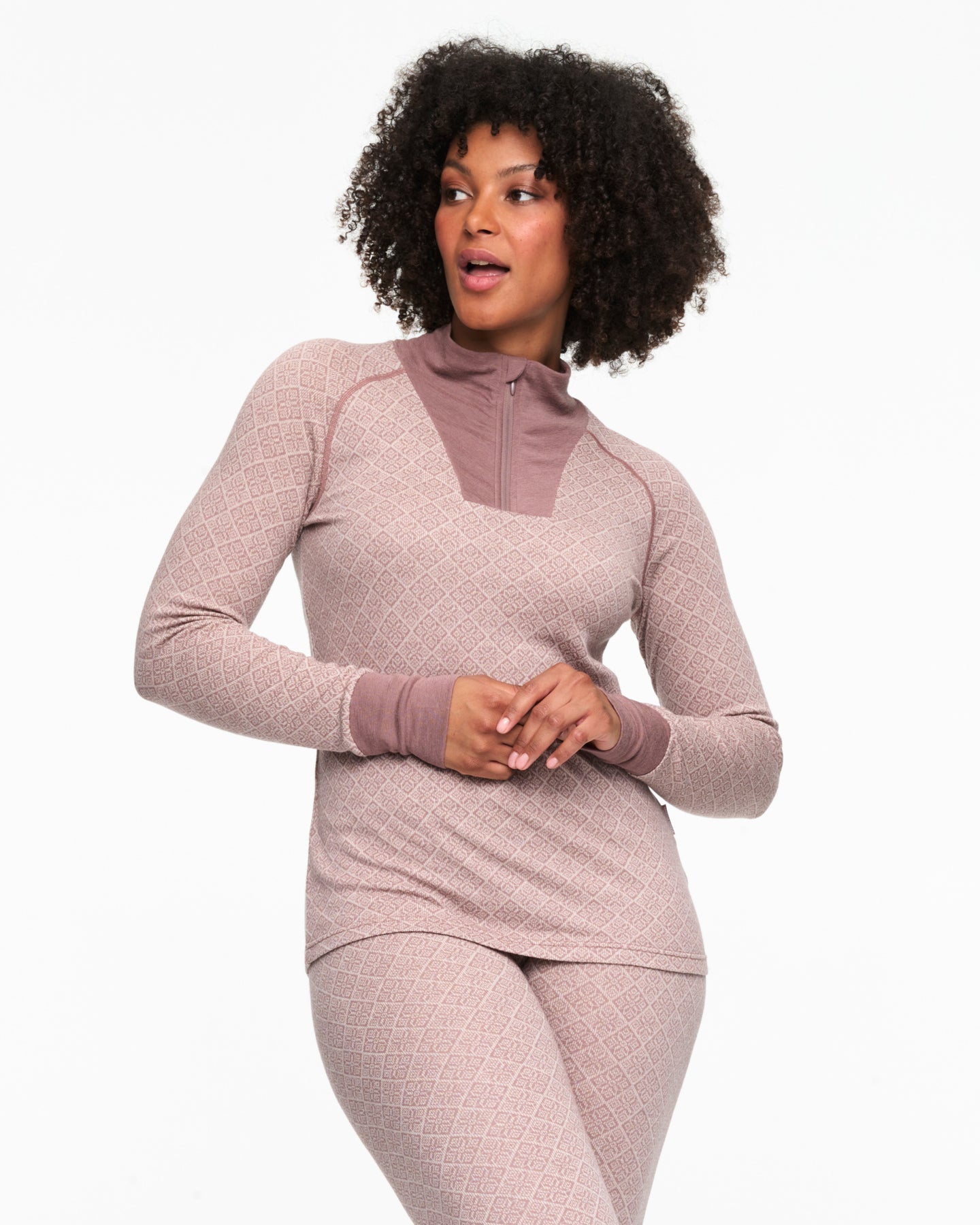 Voss Cashmere Mix Half Zip - Dusty Dark Pink