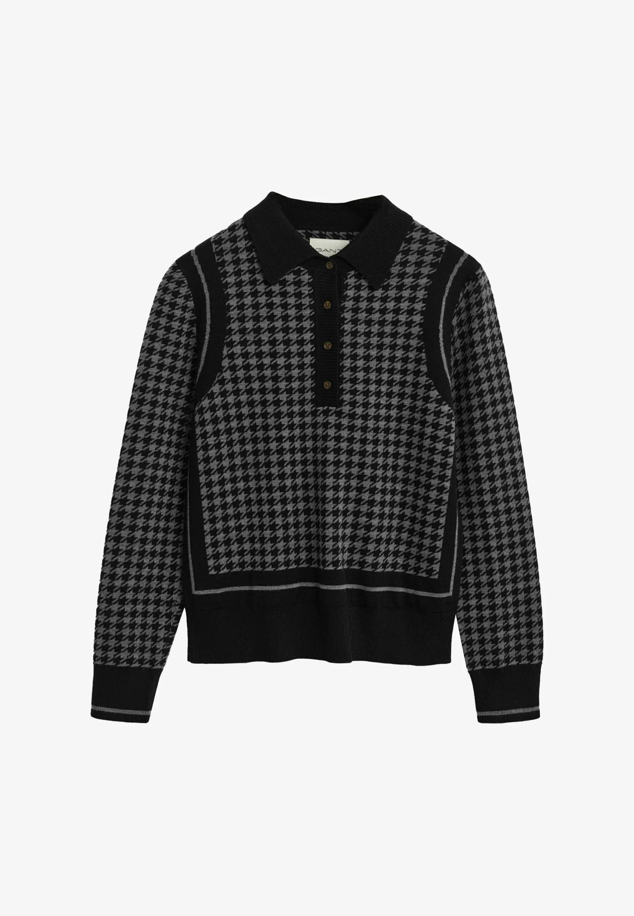 Houndstooth Jacquard Polo - Black