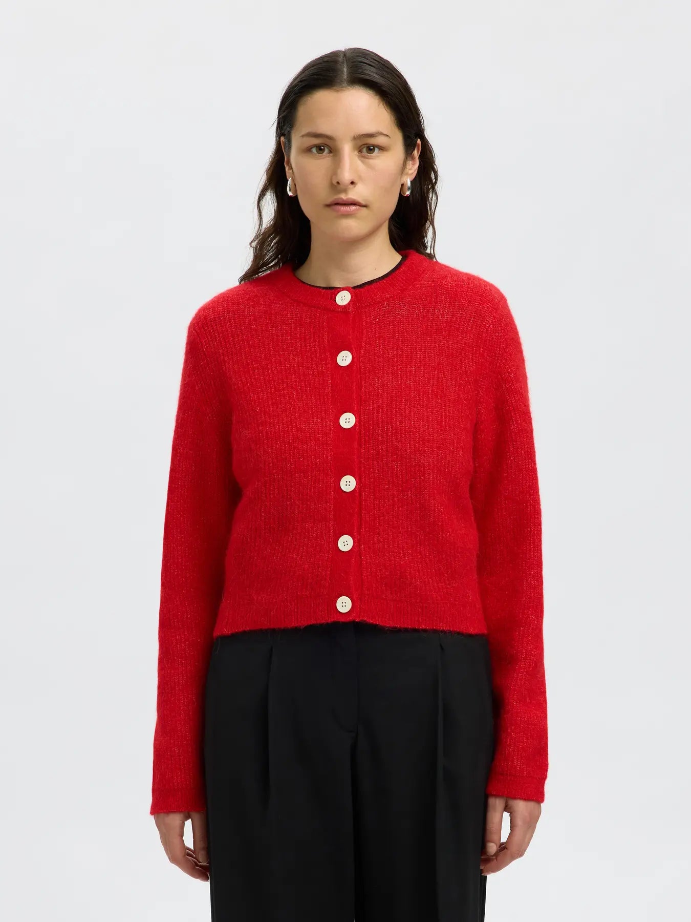 Sia Ras Ls Knit Cropped Kofta - Equestrian Red