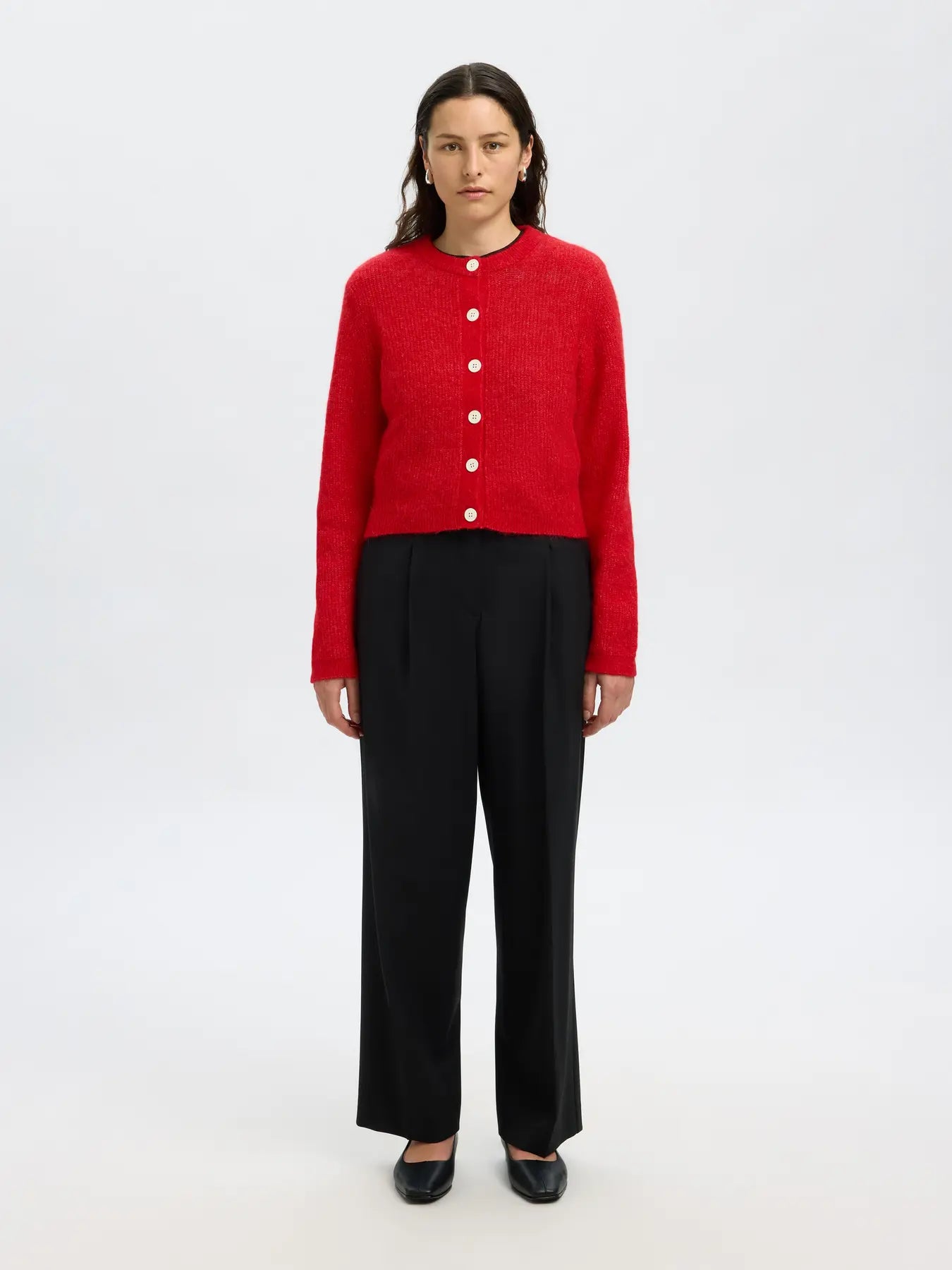 Sia Ras Ls Knit Cropped Kofta - Equestrian Red