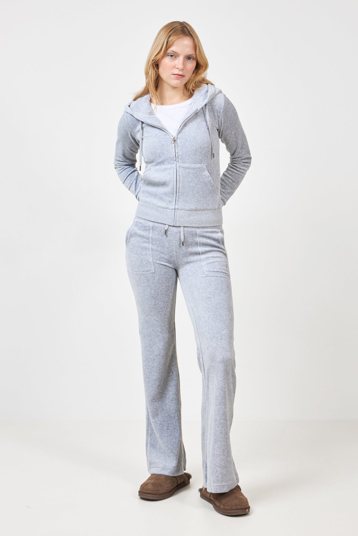 Robertson Classic Velour Zip Hoodie - Silver Marl