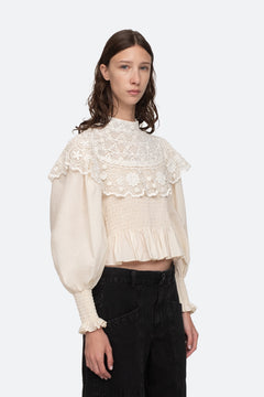 Serita Crochet Lace L/Slv Top - Cream