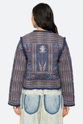 Valeria Print L/Slv Quilted Coat - Navy