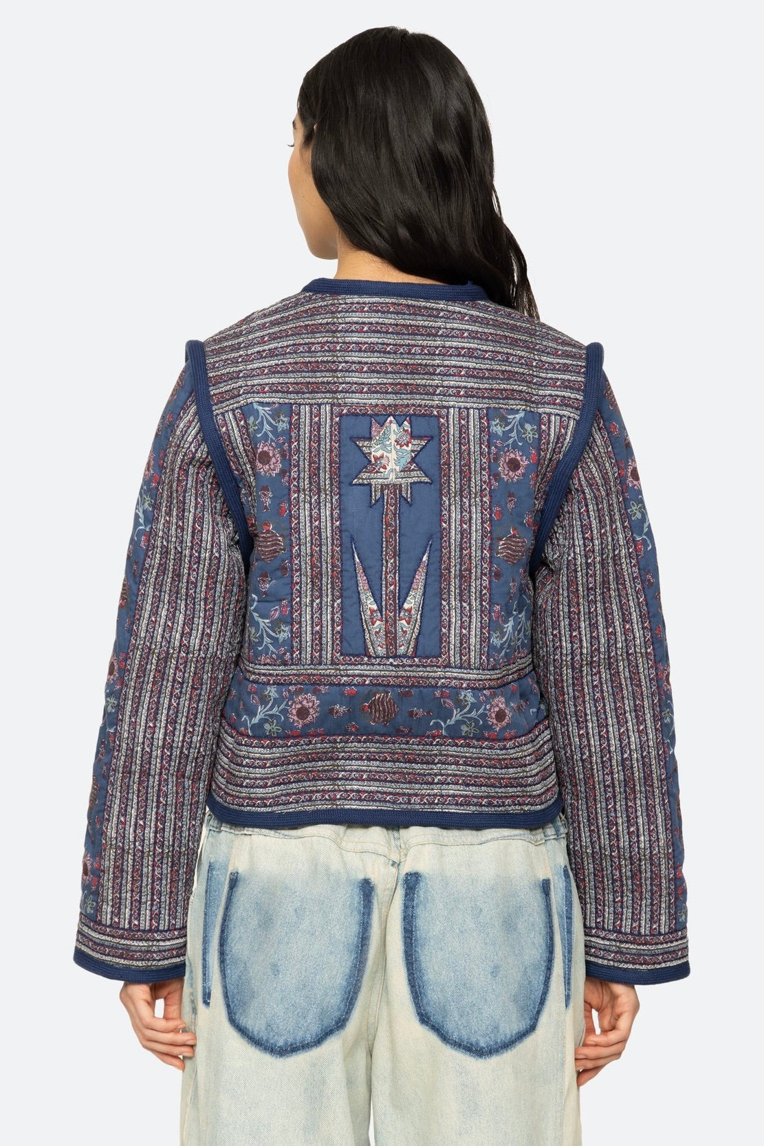 Valeria Print L/Slv Quilted Coat - Navy
