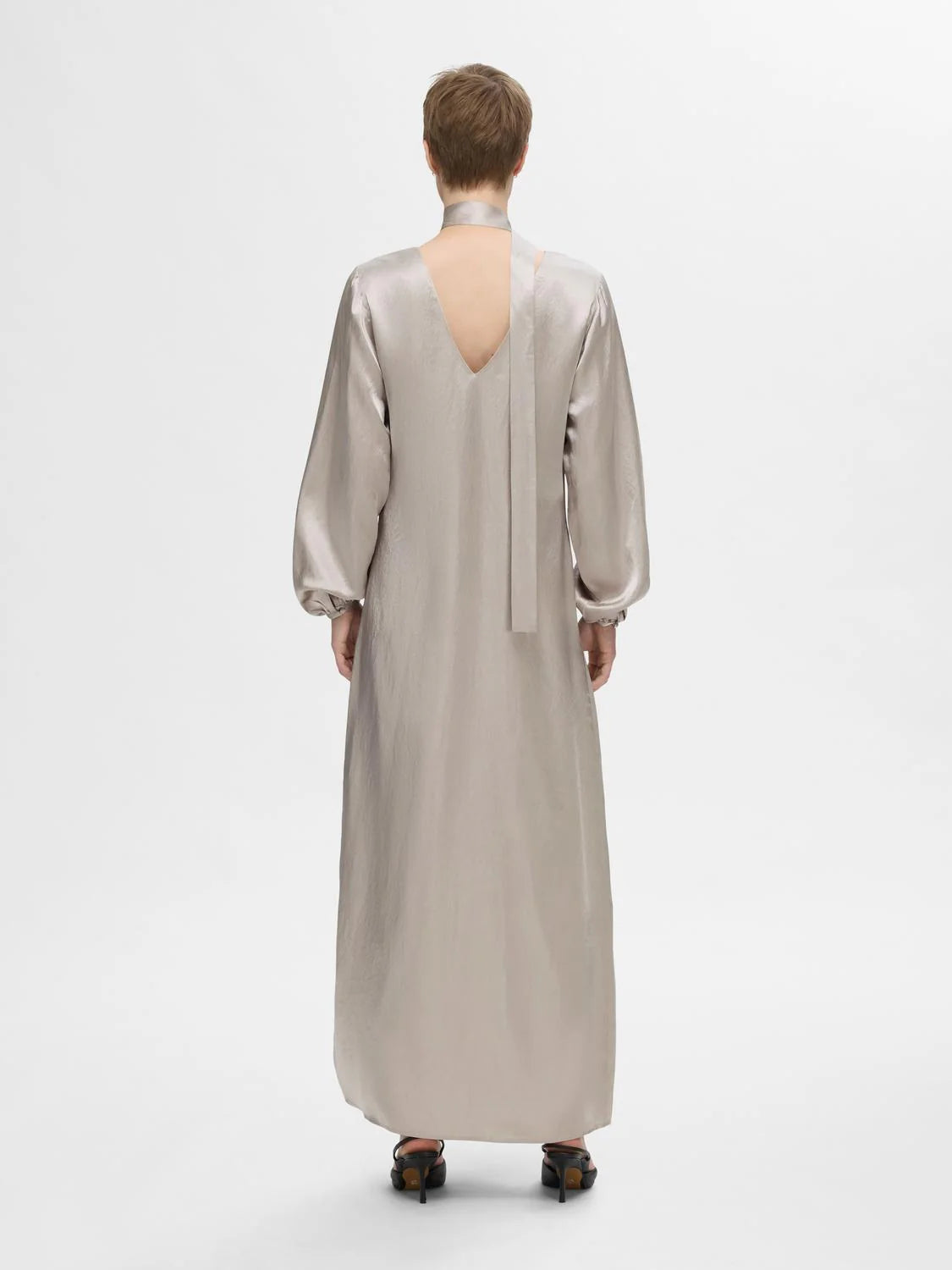 Selene Ls Ankle Slit Dress - Dove