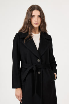 Cashmere Coat W Clareta Belt Long - Ebony Black