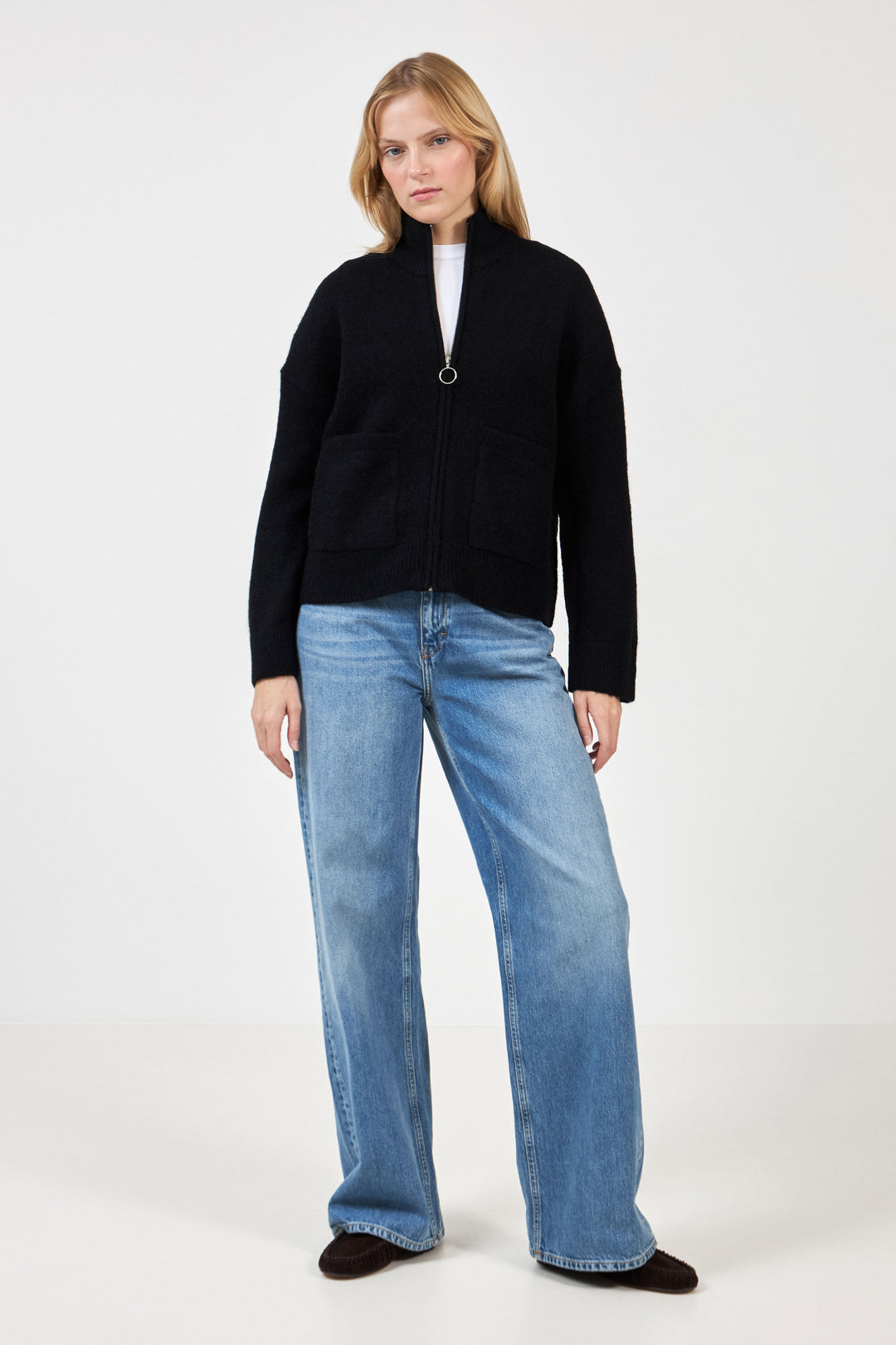 Sia Ras Ls Knit Zipper Cardigan - Black