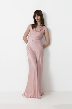 Leah Cowl Satin Maxi Dress - Blush