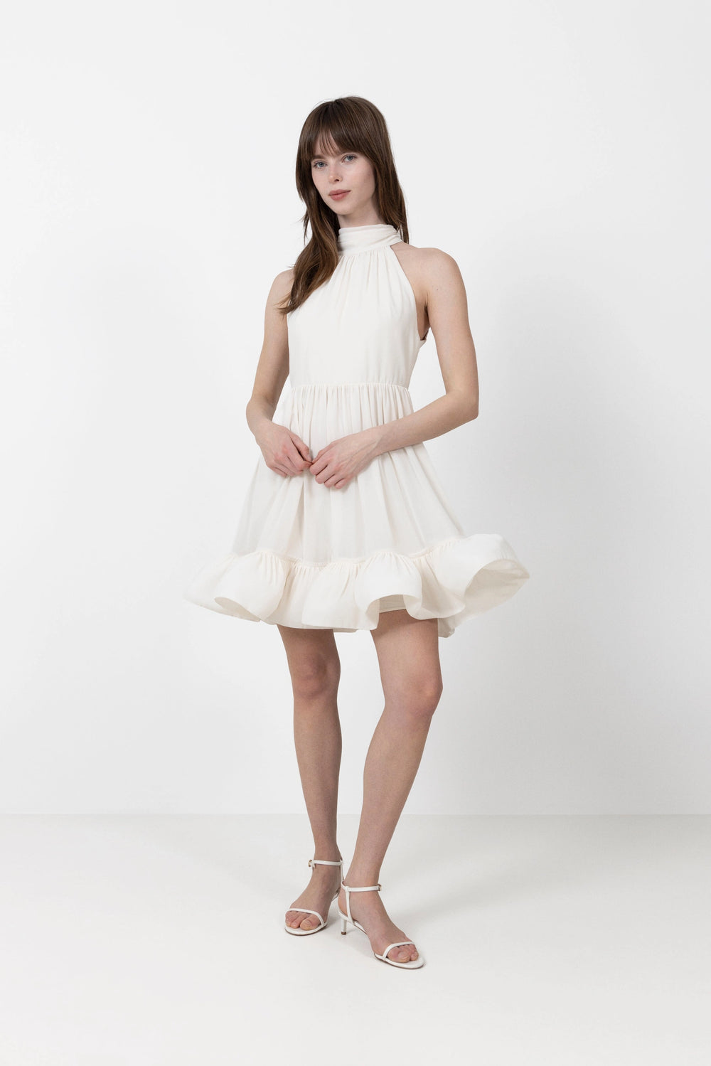Fern Halterneck Ruffled Mini Dress - White