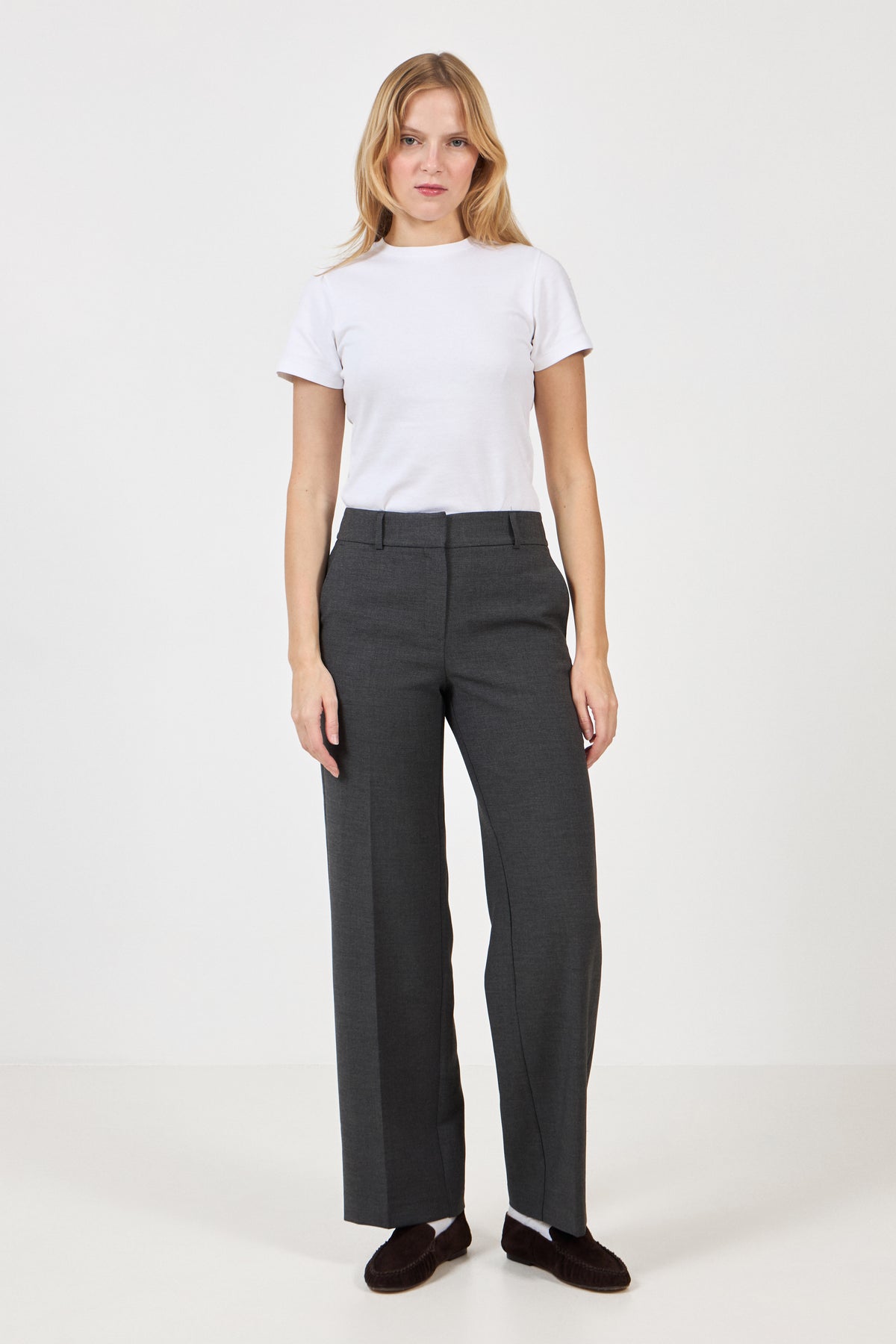 Rita Mw Wide Pant - Dark Grey Melange