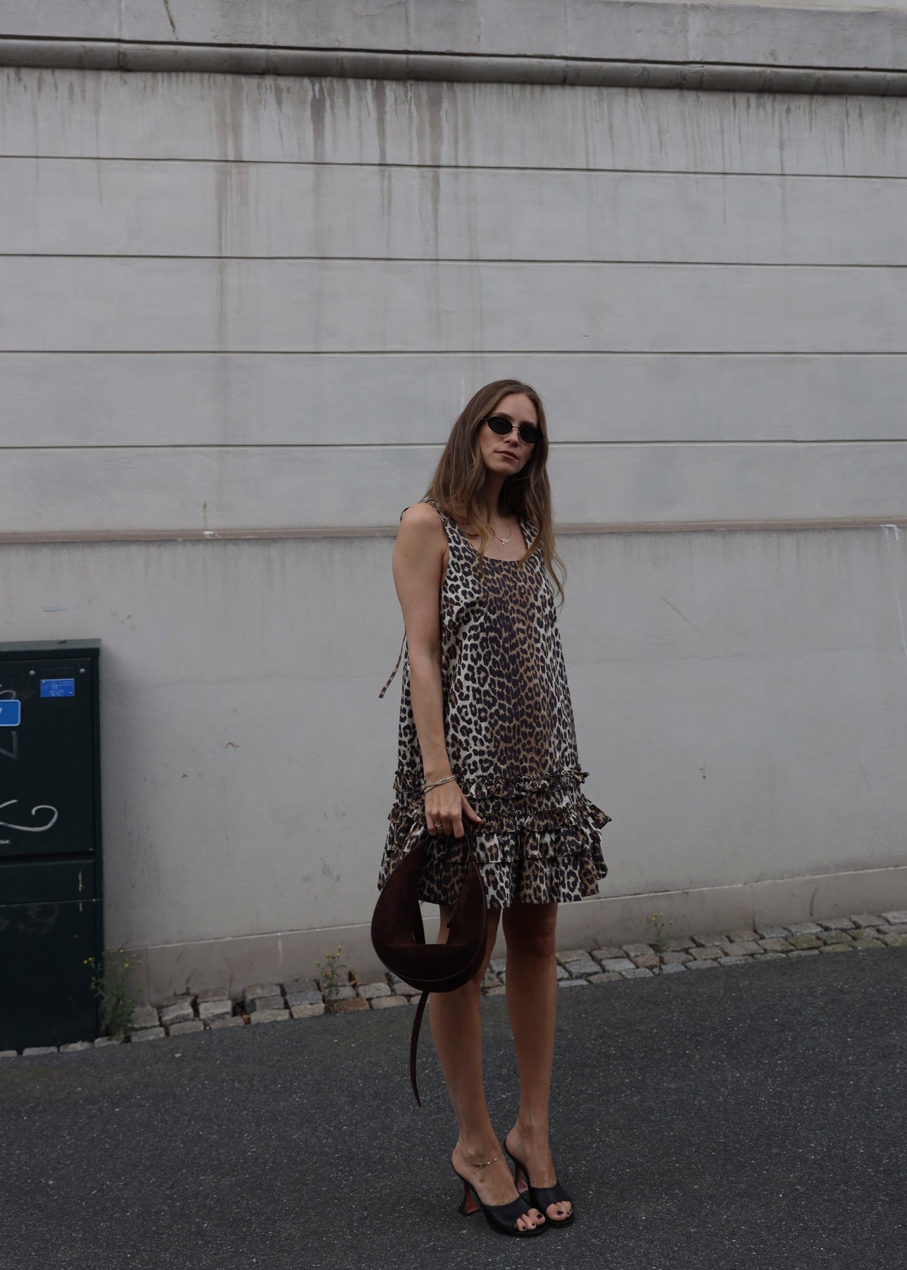 Printed Cotton Poplin U-Neck Mini Dress - Leopard