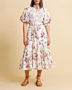 Cotton Slub Midi Dress - Rose Bouquet