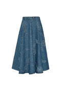 Denim Flower Midikjol - Medium Blue Denim