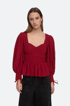 Regina Seersucker L/Slv Top - Red