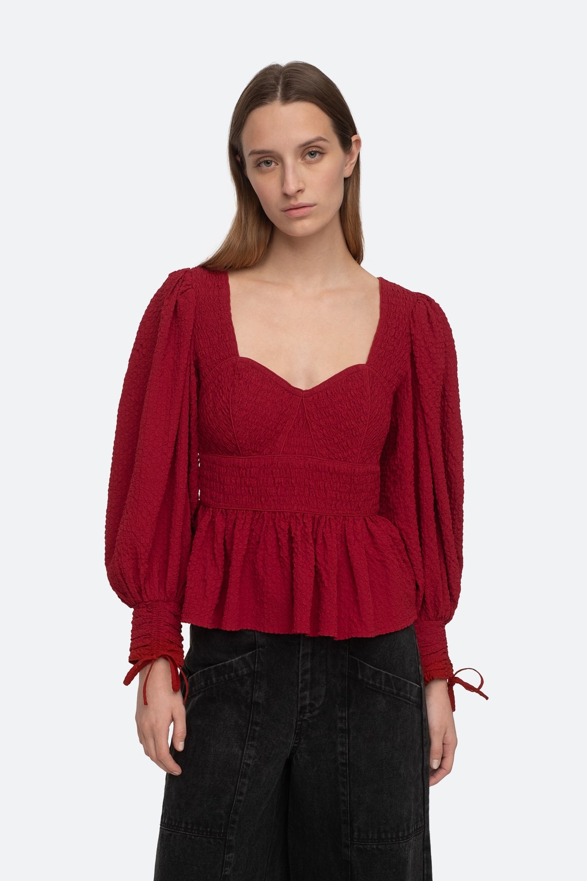Regina Seersucker L/Slv Top - Röd