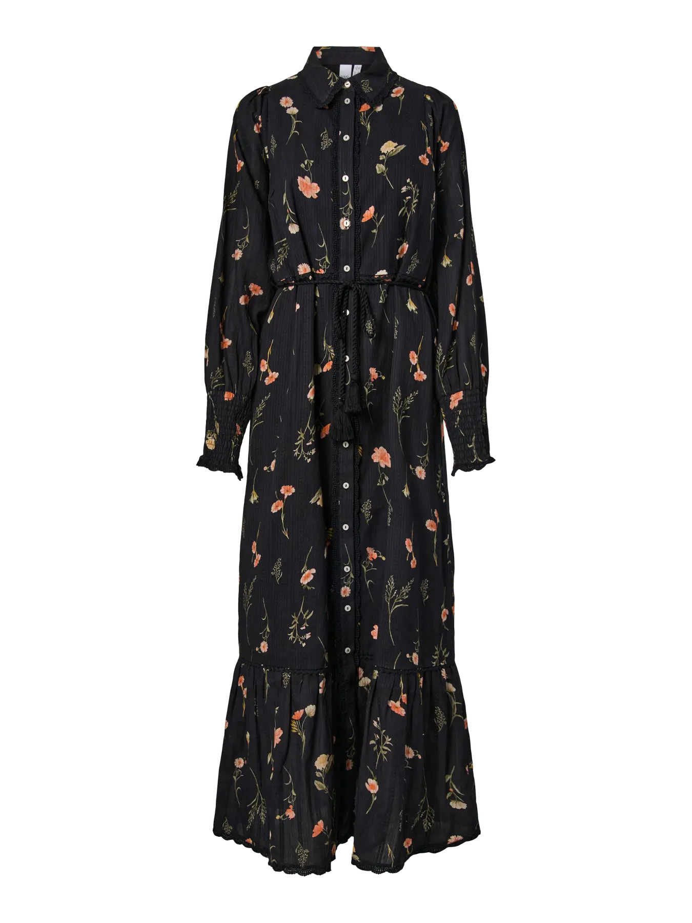 Yassomelli Ls Long Shirt Dress - Ex - Svart Blommönster