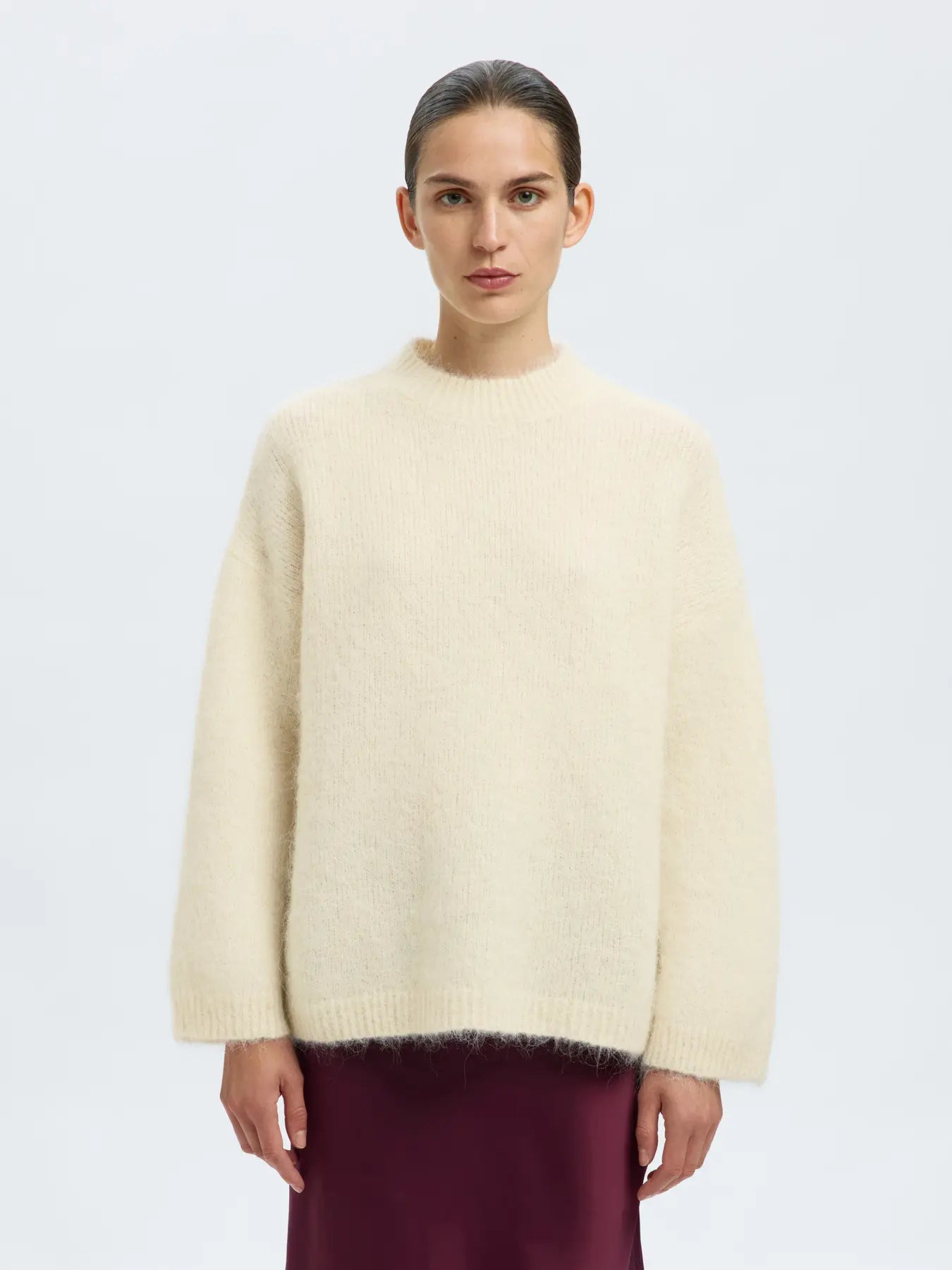 Gabriella Ls Knit New O-Neck - Birch