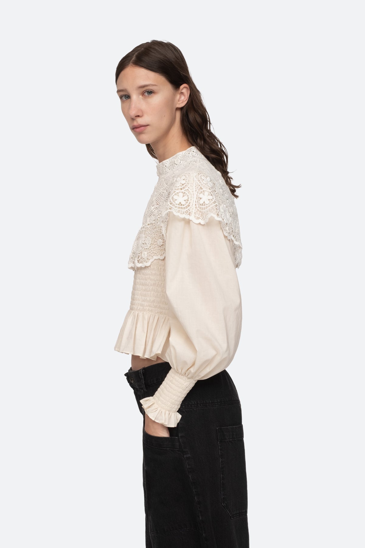 Serita Crochet Lace L/Slv Top - Cream