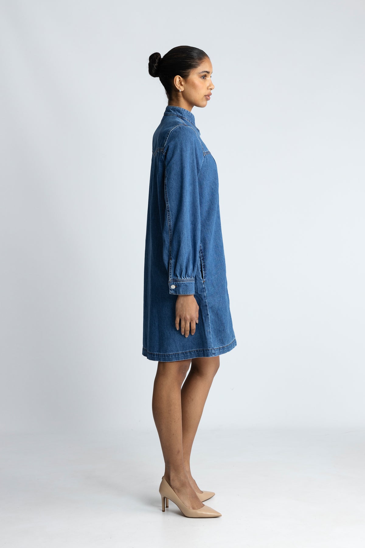 Rylan Elena Skjortklänning - Mid Blue Wash